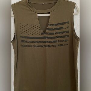 Olive Sleeveless Top with Flag Design Size L